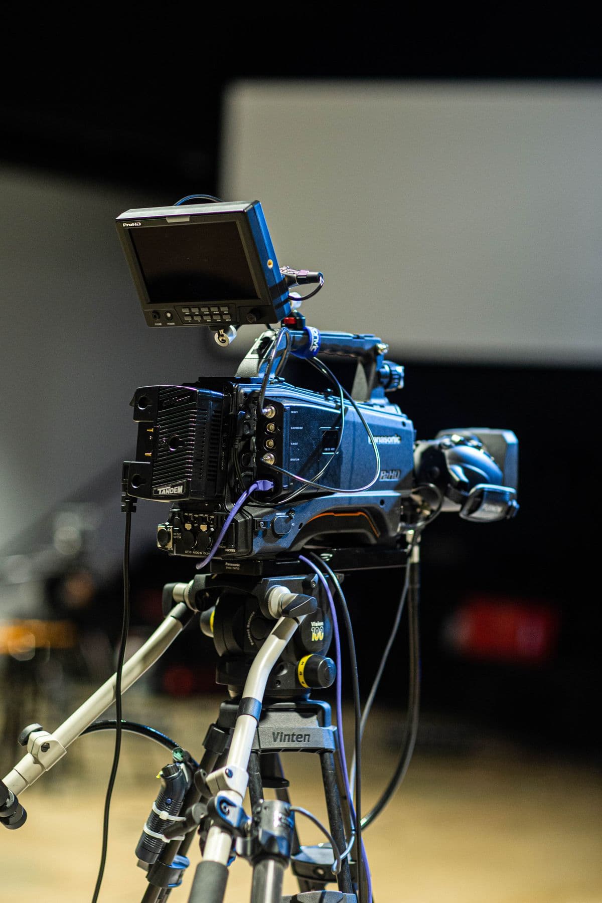 Professional video camera set up in a studio